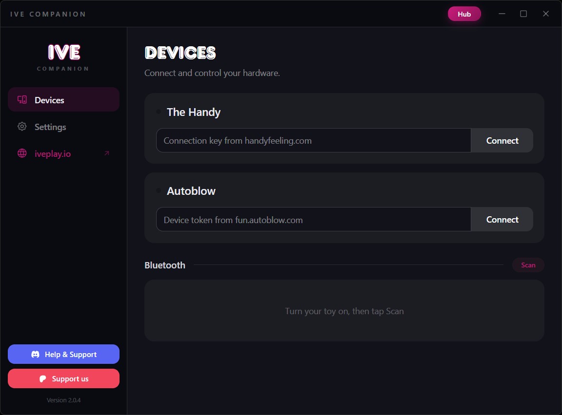 The IVE Companion desktop app showing the Devices page