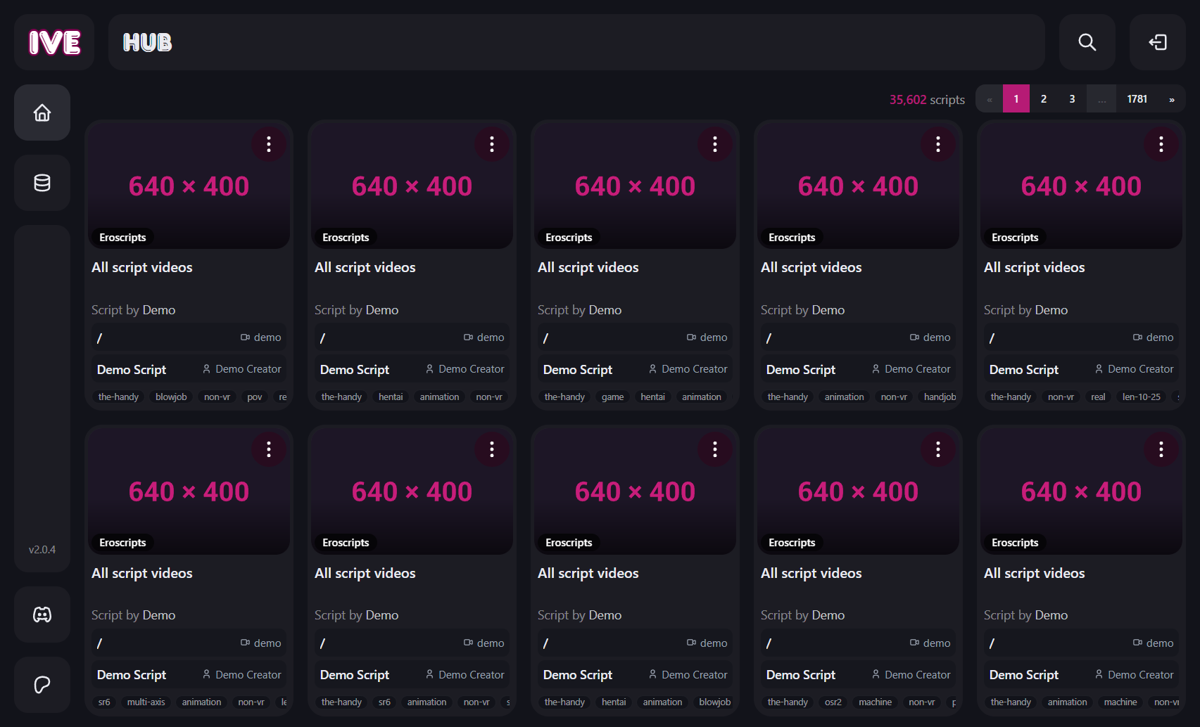 The IVE Hub showing the searchable script catalog